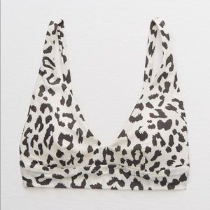 Aerie Leopard Longline V Scoop Bikini Top